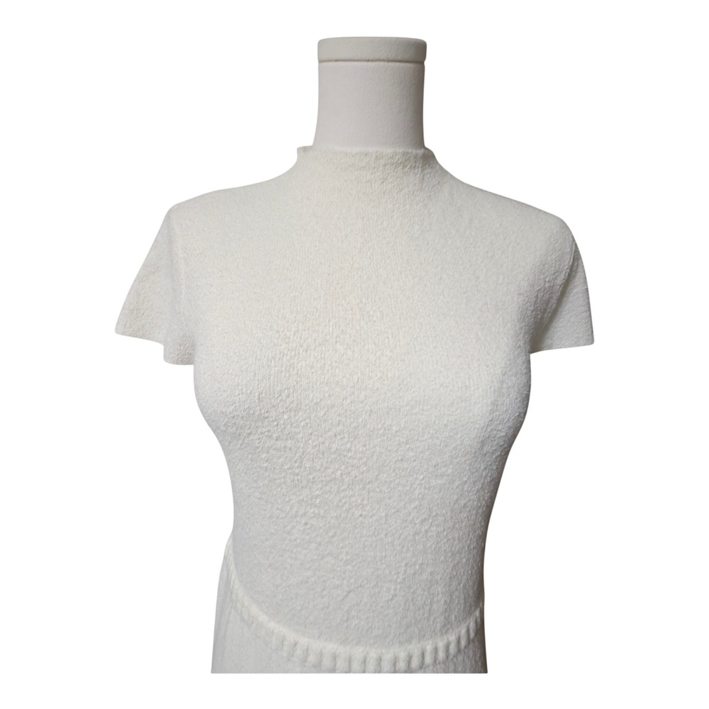 AQUA Bouclé Knit Mock Neck A-Line Short Sleeve Mini Dress Ivory Size S NWT - Picture 4 of 10